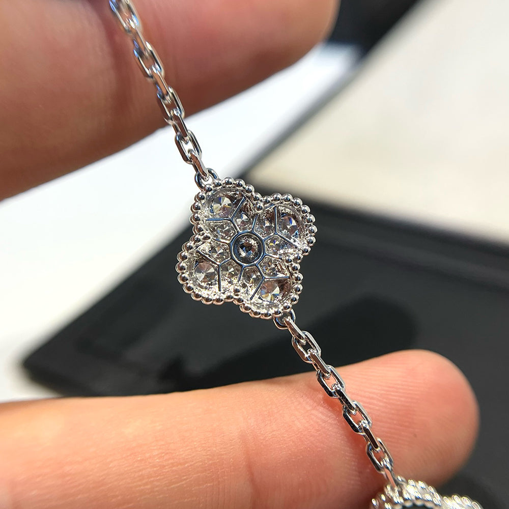 [Pearl Jewelrys]CLOVER 5 MOTIF ONYXS DIAMOND BRACELET SILVER