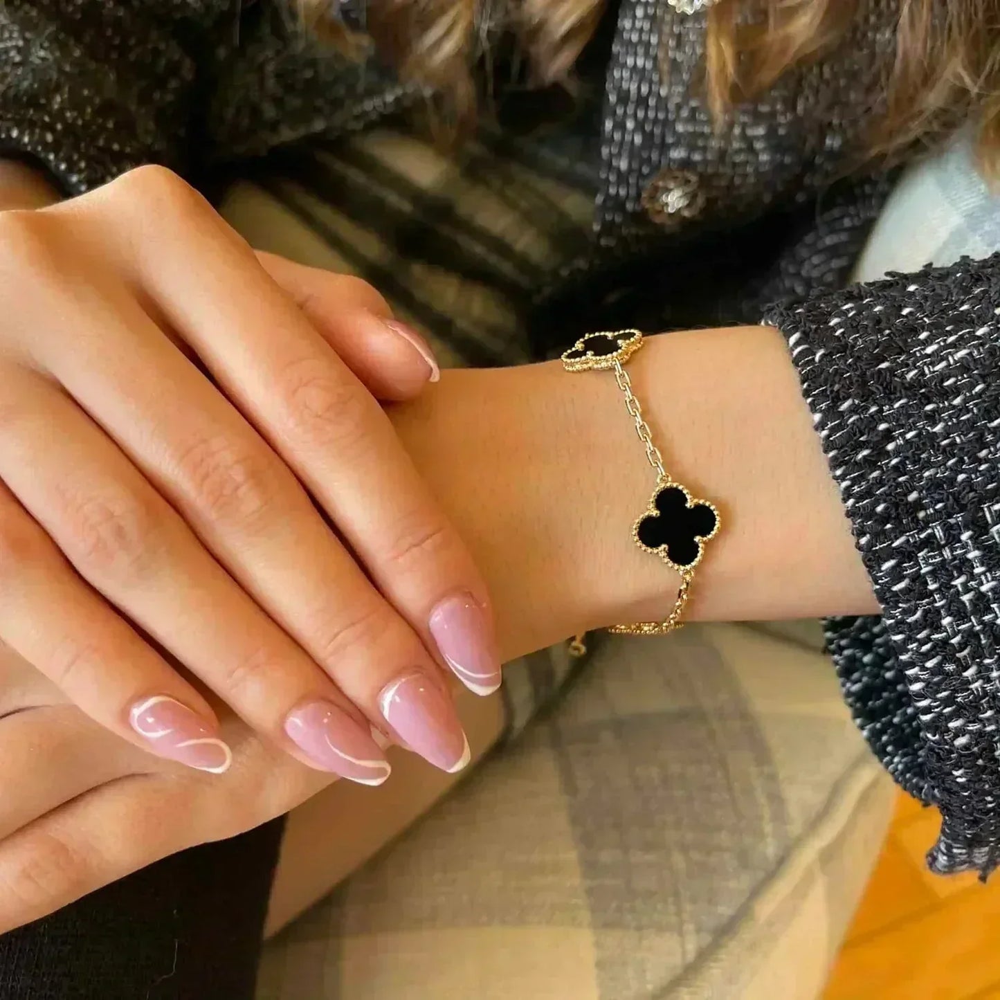 [Pearl Jewelrys]CLOVER  5 MOTIFS BLACK ONYX BRACELET