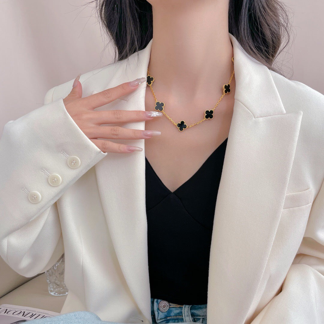 [Pearl Jewelrys]CLOVERS THE 10-MOTIFS ONYX NECKLACE