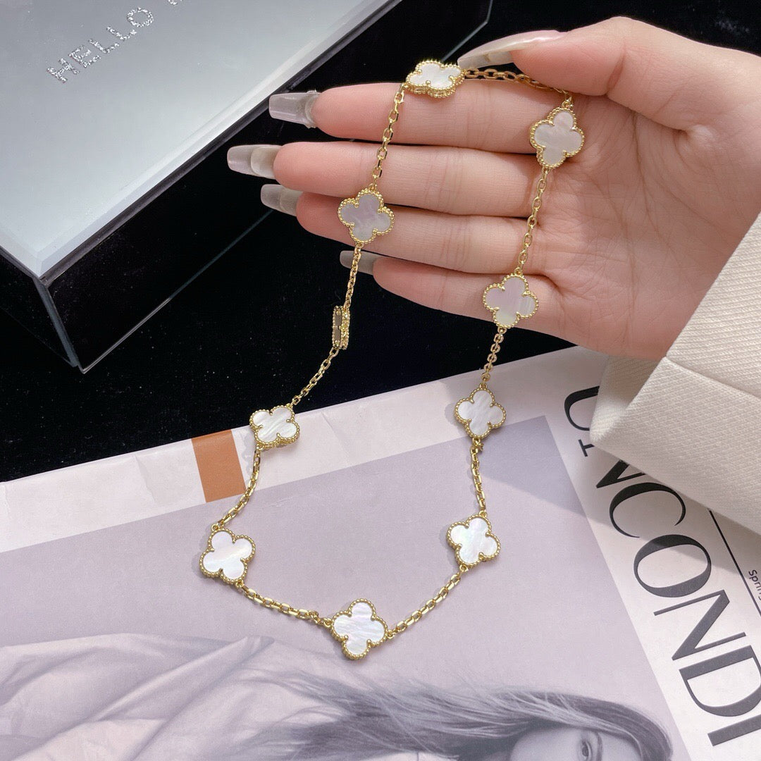 [Pearl Jewelrys]CLOVERS THE 10-MOTIFS WHITE MOTHER OF PEARL NECKLACE