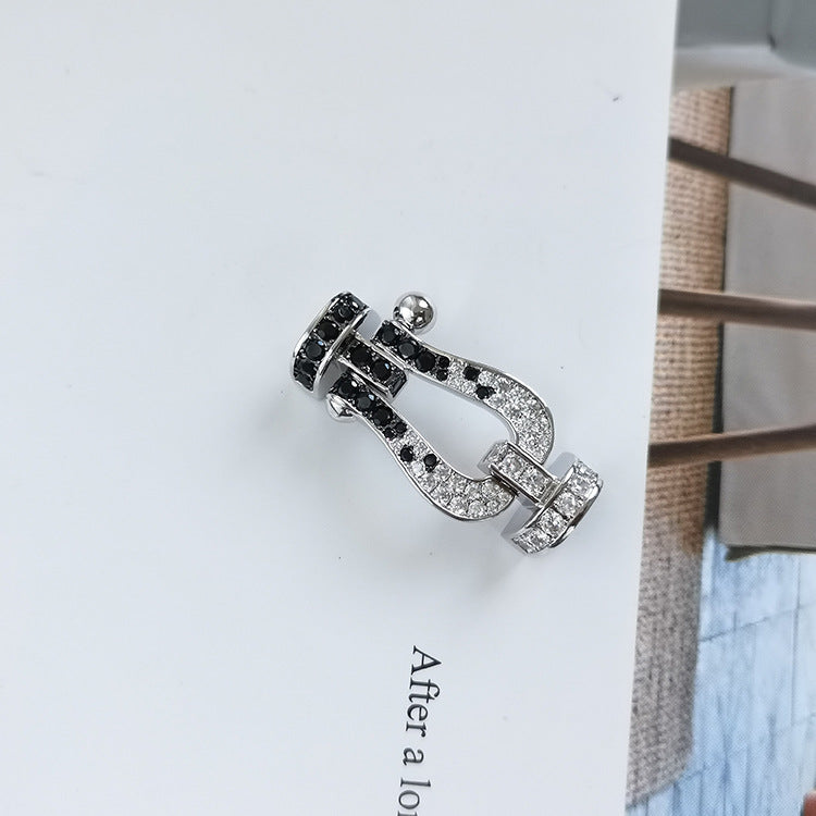 [Pearl Jewelrys]FORCE LARGE HORSESHOE BLACK WHITE DIAMOND BRACELET ROSE GOLD