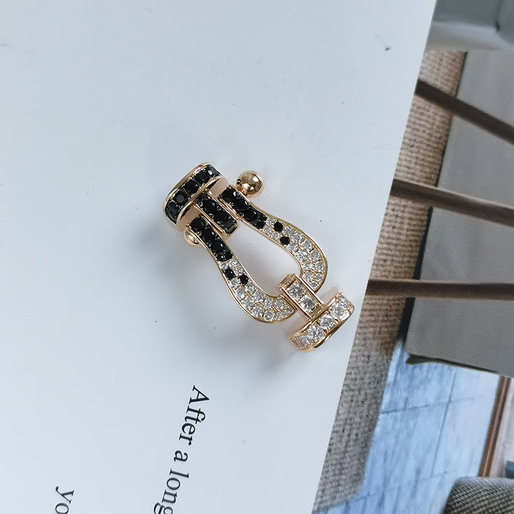 [Pearl Jewelrys]FORCE LARGE HORSESHOE BLACK WHITE DIAMOND BRACELET SILVER