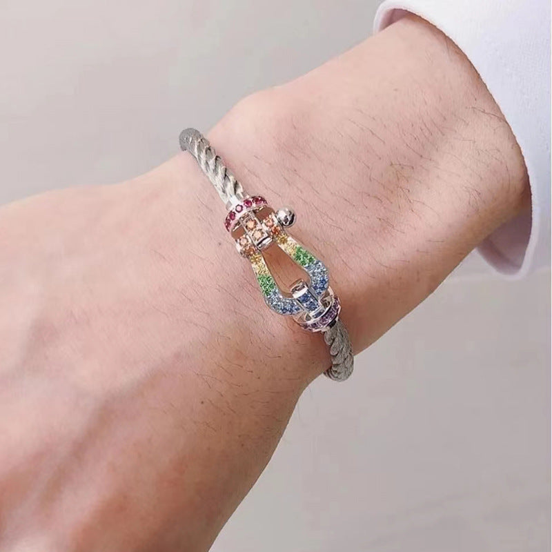 [Pearl Jewelrys]FORC LARGE HORSESHOE  COLORED DIAMOND BRACELET SILVER