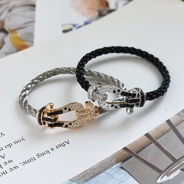[Pearl Jewelrys]FORCE LARGE HORSESHOE BLACK WHITE DIAMOND BRACELET ROSE GOLD