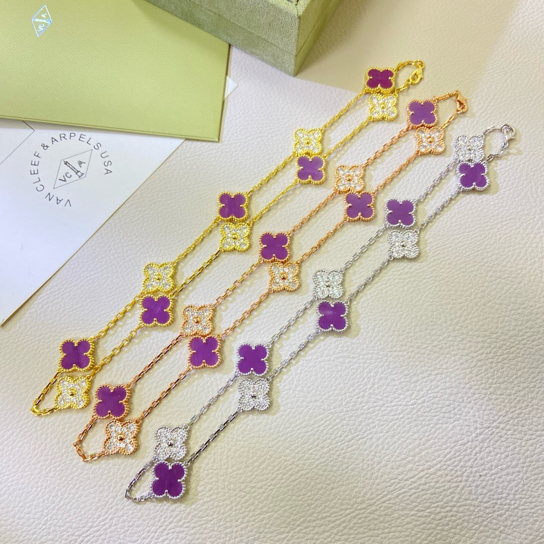 [Pearl Jewelrys]CLOVER 10 MOTIFS  PURPLE VIOLET DIAMOND NECKLACE