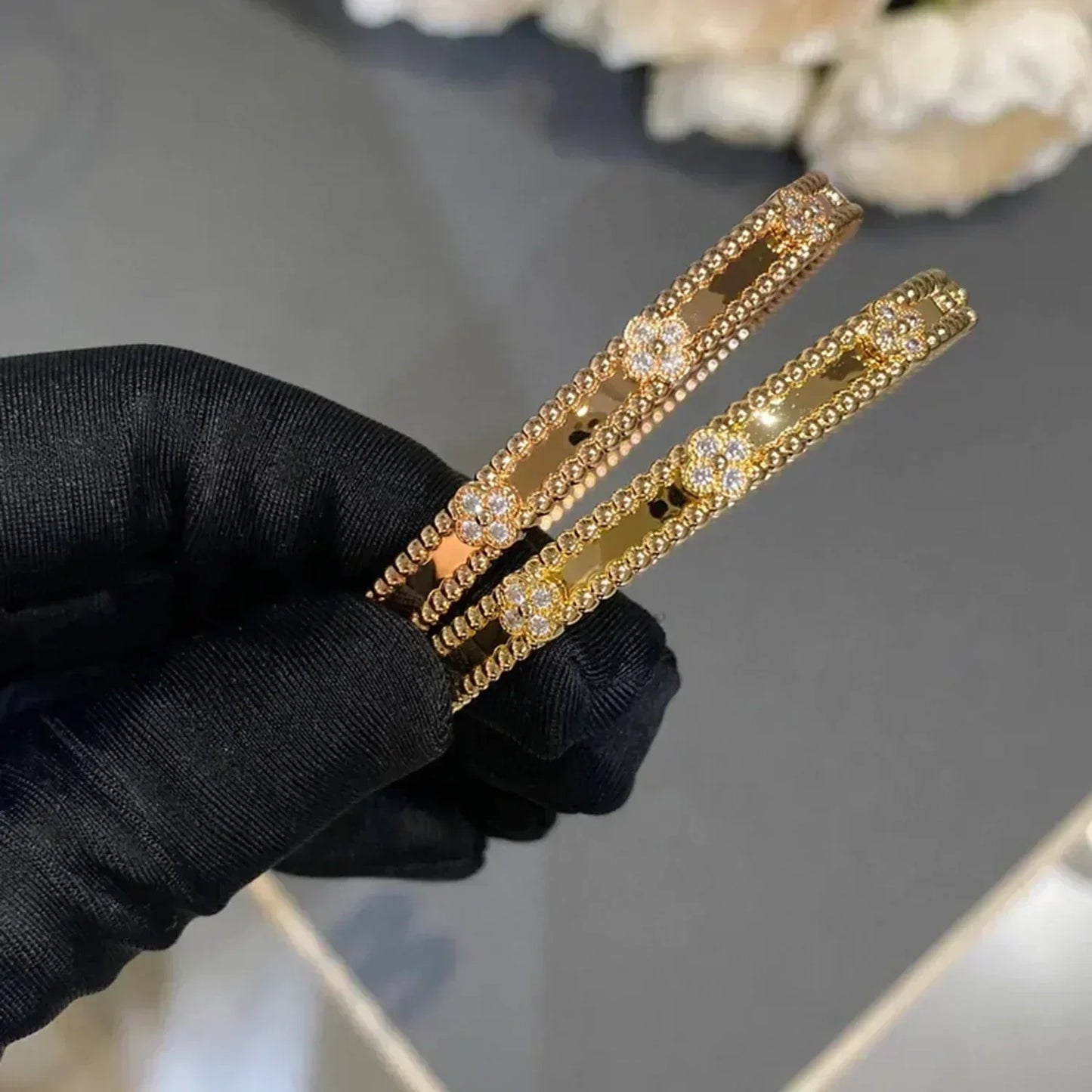 [Pearl Jewelrys]CLOVER BRACELET 4MM DIAMONDS