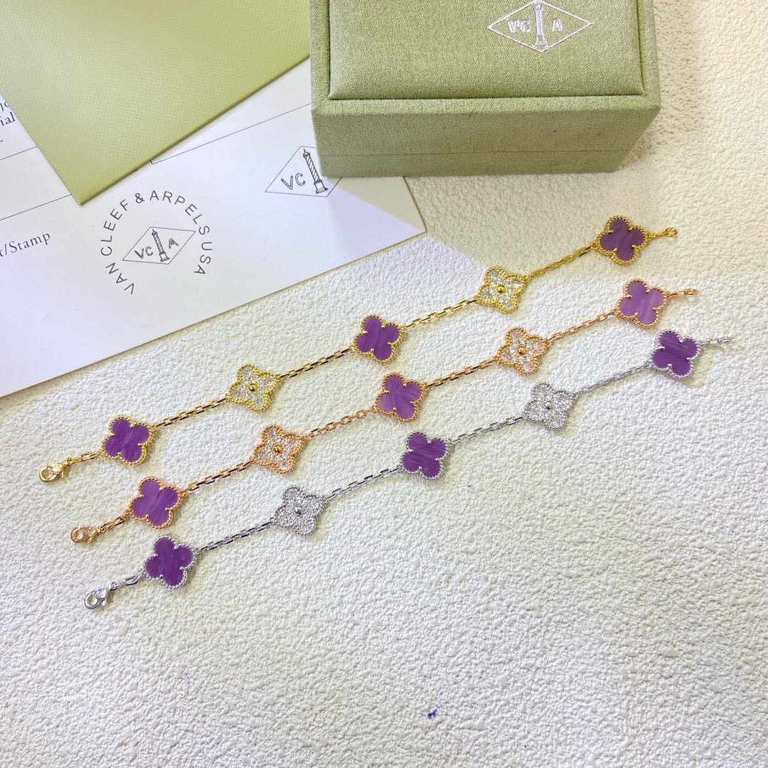 [Pearl Jewelrys]CLOVER  5 MOTIFS  PURPLE VIOLET DIAMOND BRACELET