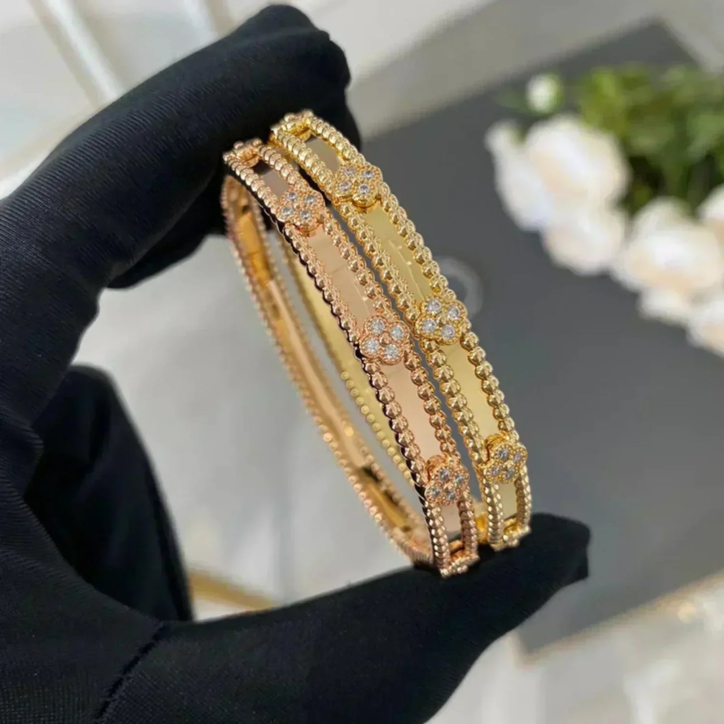 [Pearl Jewelrys]CLOVER BRACELET 4MM DIAMONDS