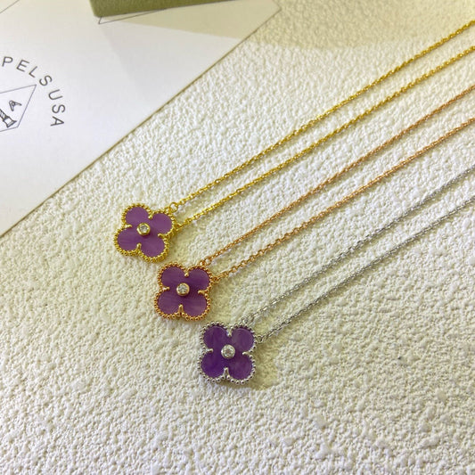 [Pearl Jewelrys]CLOVER 15MM DIAMOND  PURPLE VIOLET NECKLACE