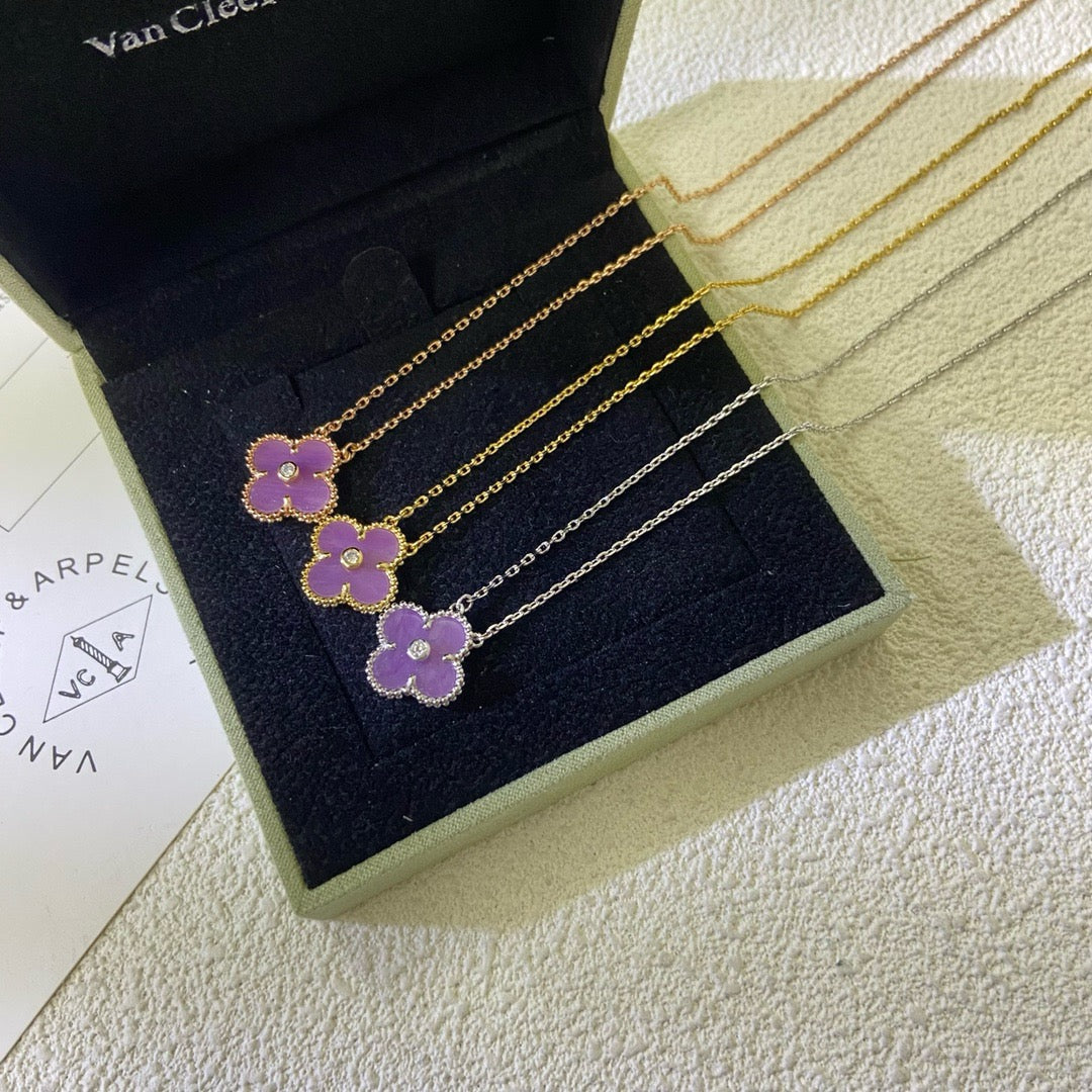 [Pearl Jewelrys]CLOVER 15MM DIAMOND  PURPLE VIOLET NECKLACE