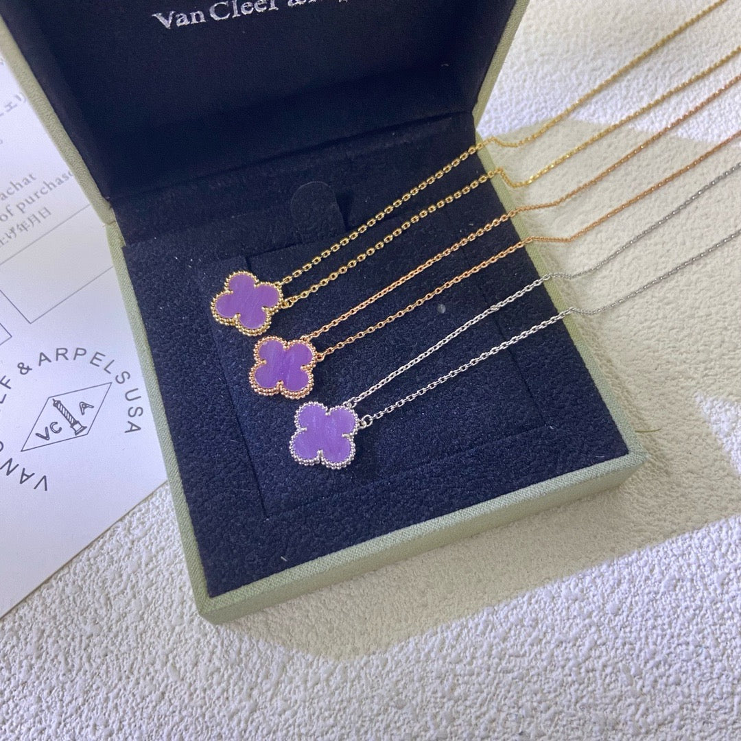 [Pearl Jewelrys]CLOVER 15MM  PURPLE VIOLET NECKLACE
