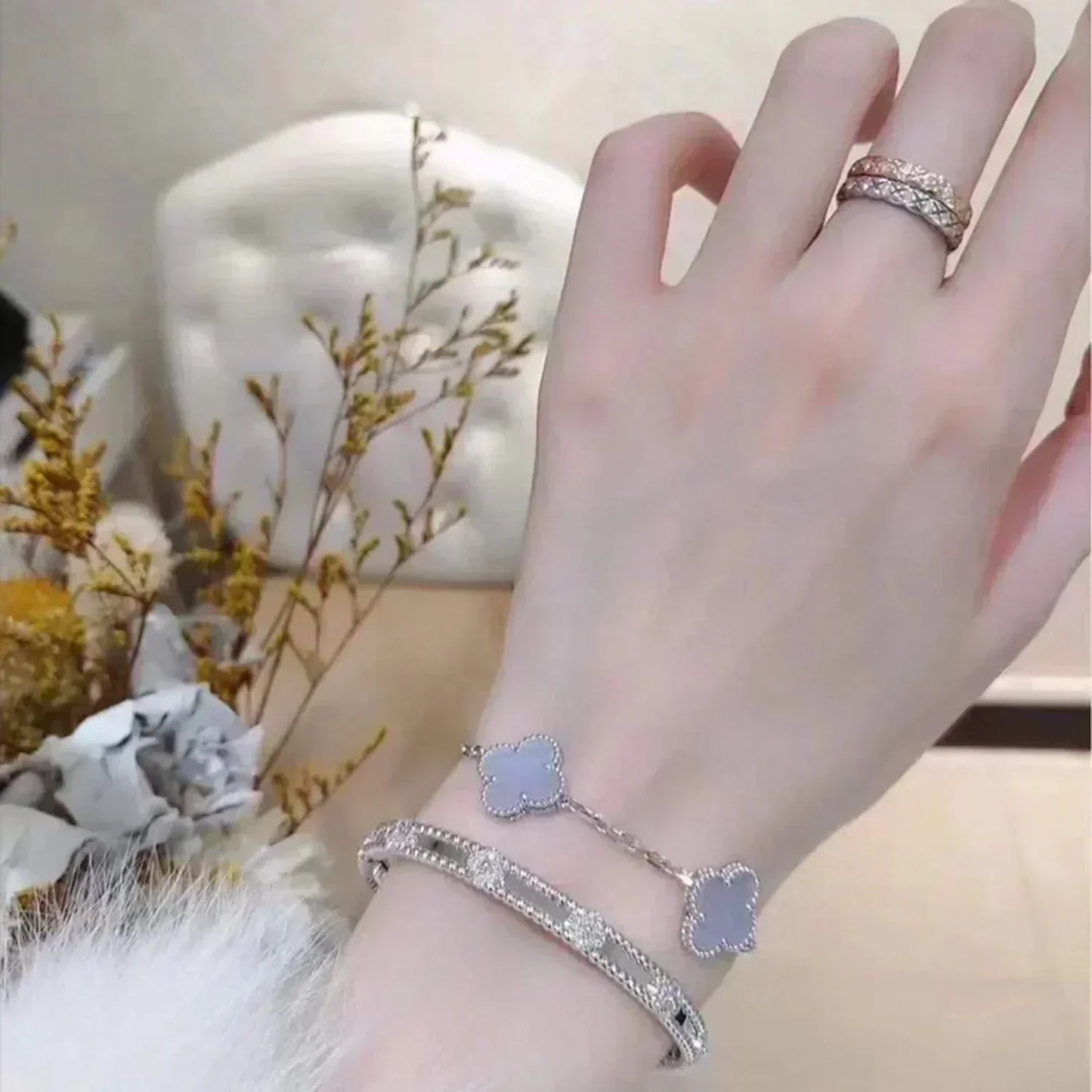 [Pearl Jewelrys]CLOVER  5 MOTIF PURPLE CHALCEDONY BRACELET SILVER