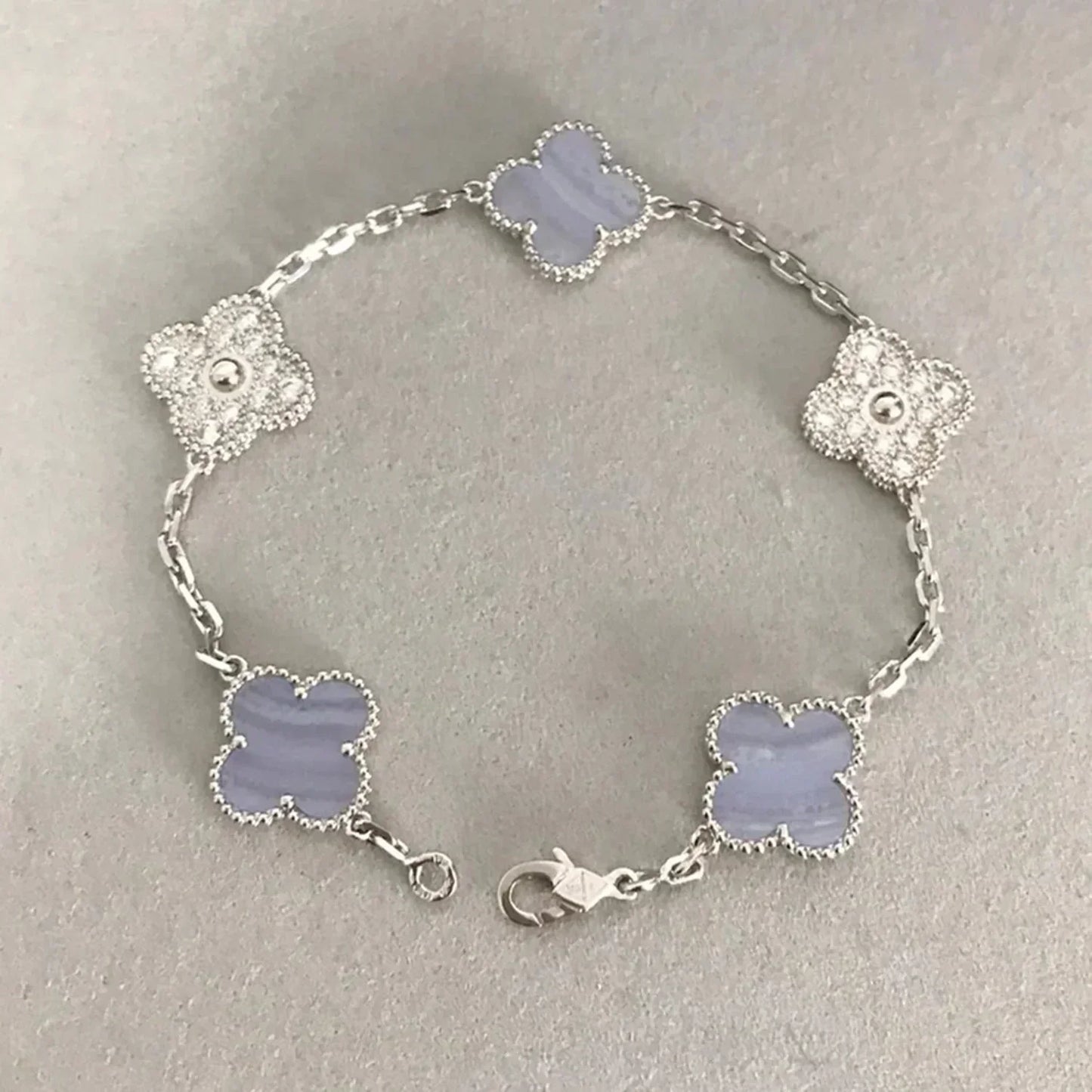 [Pearl Jewelrys]CLOVER  5 MOTIF DIAMOND PURPLE CHALCEDONY BRACELET SILVER