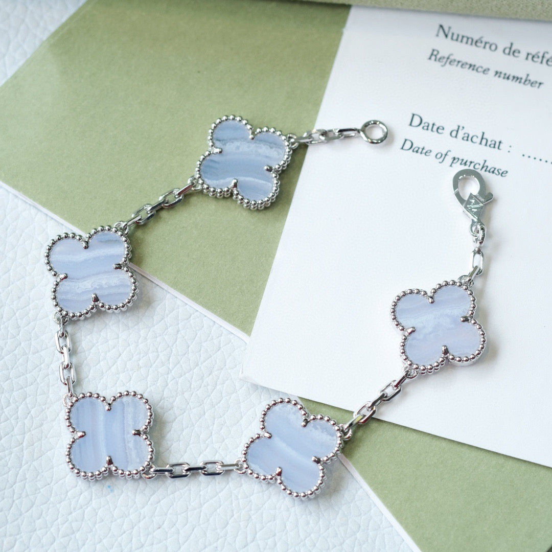 [Pearl Jewelrys]CLOVER  5 MOTIF PURPLE CHALCEDONY BRACELET SILVER