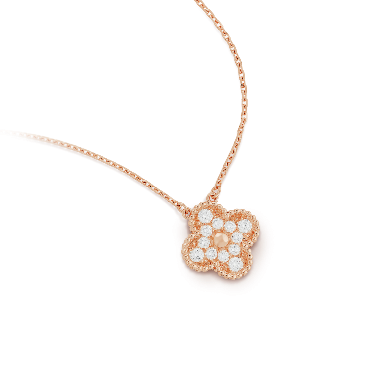 [Pearl Jewelrys]CLOVER 15MM DIAMOND SINGLE FLOWER NECKLACE