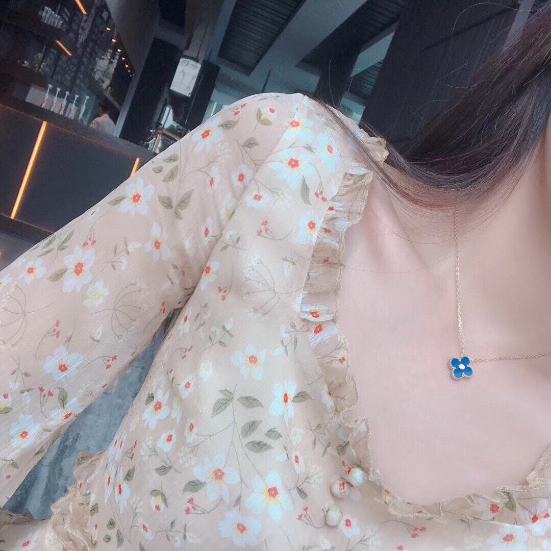 [Pearl Jewelrys]CLOVER 15MM DIAMOND AND BLUE AGATE NECKLACE