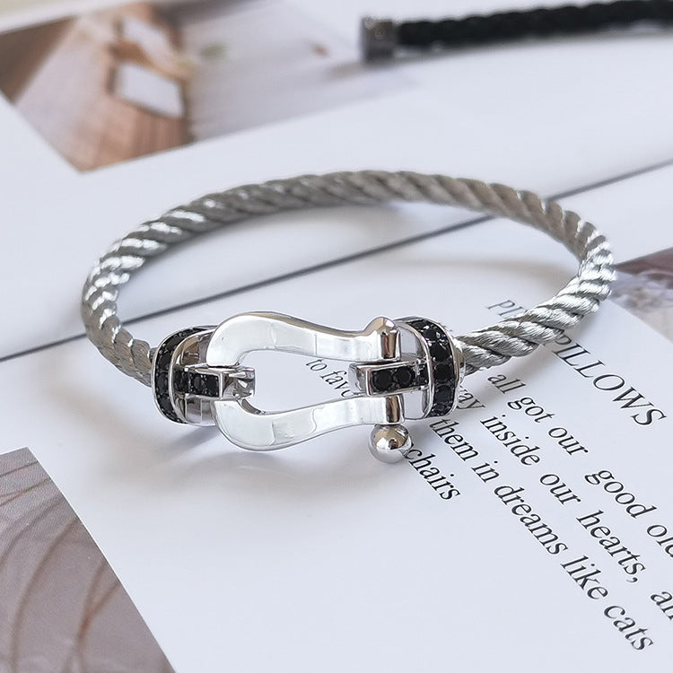 [Pearl Jewelrys]FORCE LARGE HORSESHOE BLACK DIAMOND BRACELET SILVER