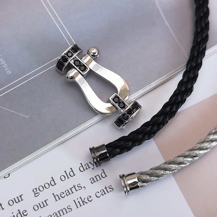[Pearl Jewelrys]FORCE LARGE HORSESHOE BLACK DIAMOND BRACELET SILVER