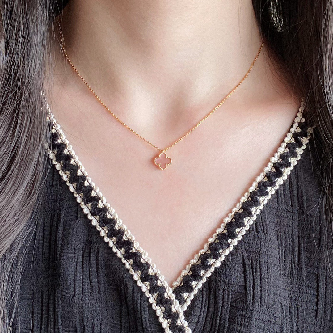 [Pearl Jewelrys]CLOVER 15MM PINK MOTHER-OF-PEARL SINGLE FLOWER NECKLACE