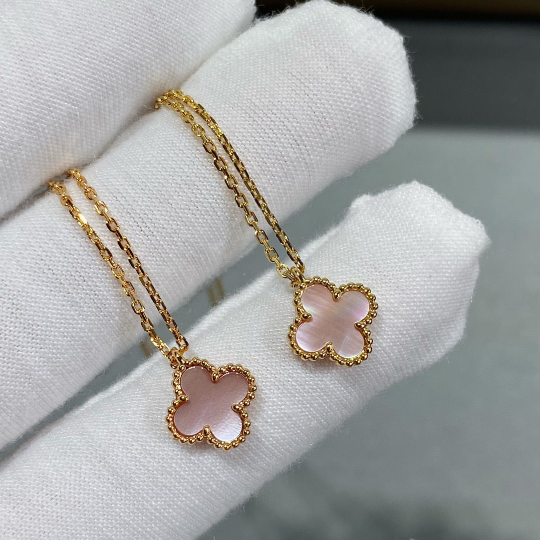 [Pearl Jewelrys]CLOVER 15MM PINK MOTHER-OF-PEARL SINGLE FLOWER NECKLACE