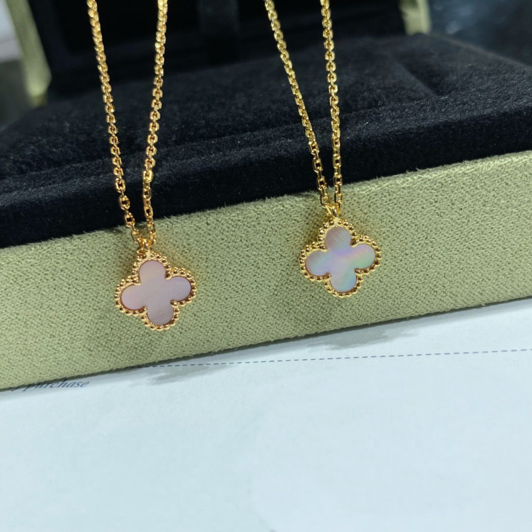 [Pearl Jewelrys]CLOVER 15MM PINK MOTHER-OF-PEARL SINGLE FLOWER NECKLACE