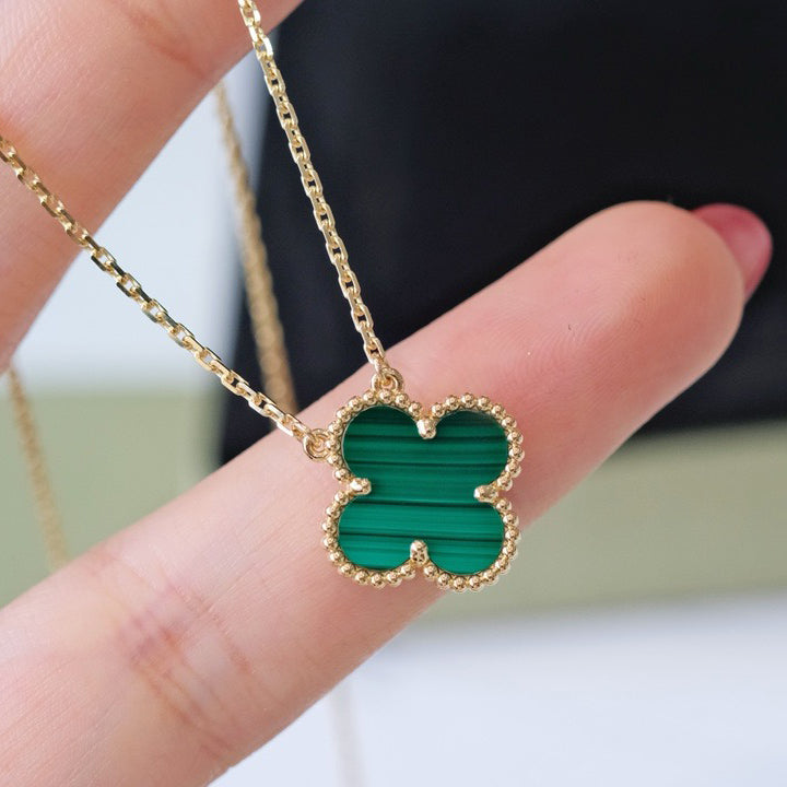 [Pearl Jewelrys]CLOVER 15MM MALACHITE SINGLE FLOWER  NECKLACE