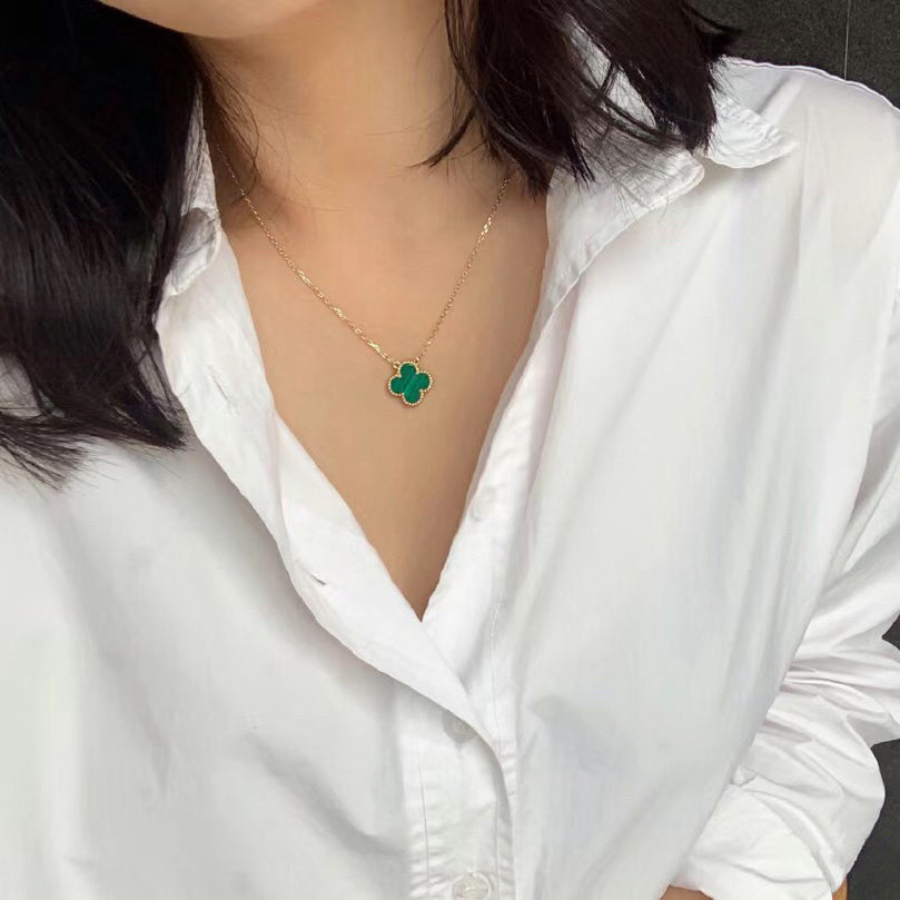 [Pearl Jewelrys]CLOVER 15MM MALACHITE SINGLE FLOWER  NECKLACE