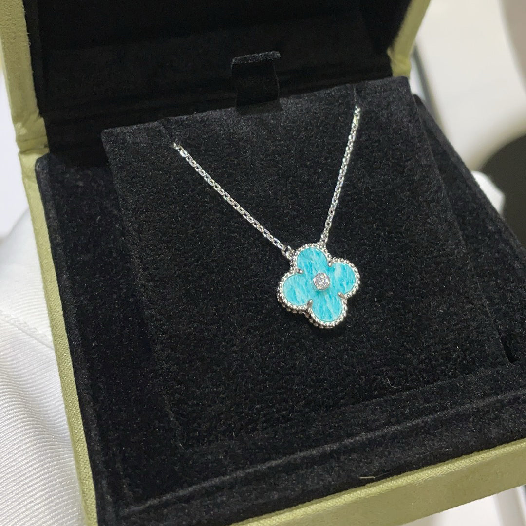 [Pearl Jewelrys]CLOVER 15MM DIAMOND SVRES PORCELAIN  NECKLACE SILVER
