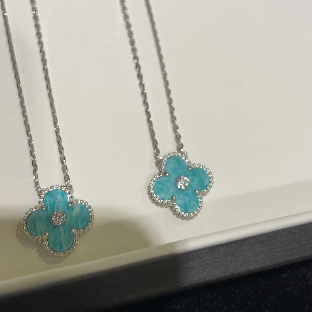 [Pearl Jewelrys]CLOVER 15MM DIAMOND SVRES PORCELAIN  NECKLACE SILVER