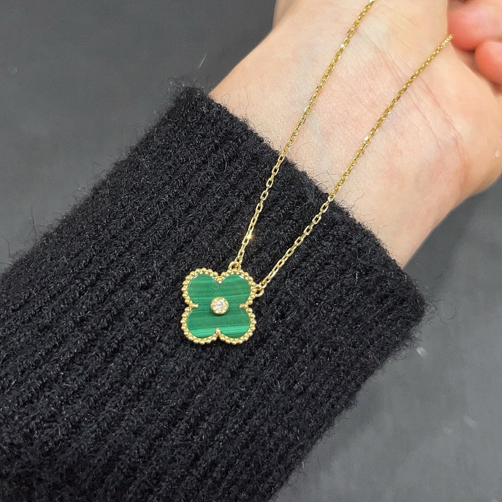 [Pearl Jewelrys]CLOVER 15MM DIAMOND TURQUOISE NECKLACE
