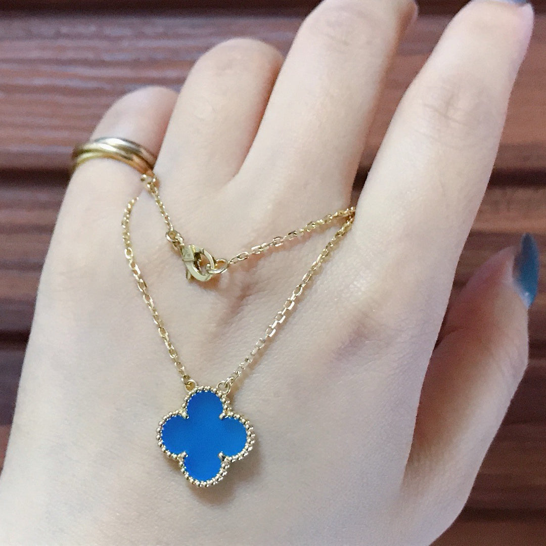 [Pearl Jewelrys]CLOVER 15MM BLUE AGATE NECKLACE