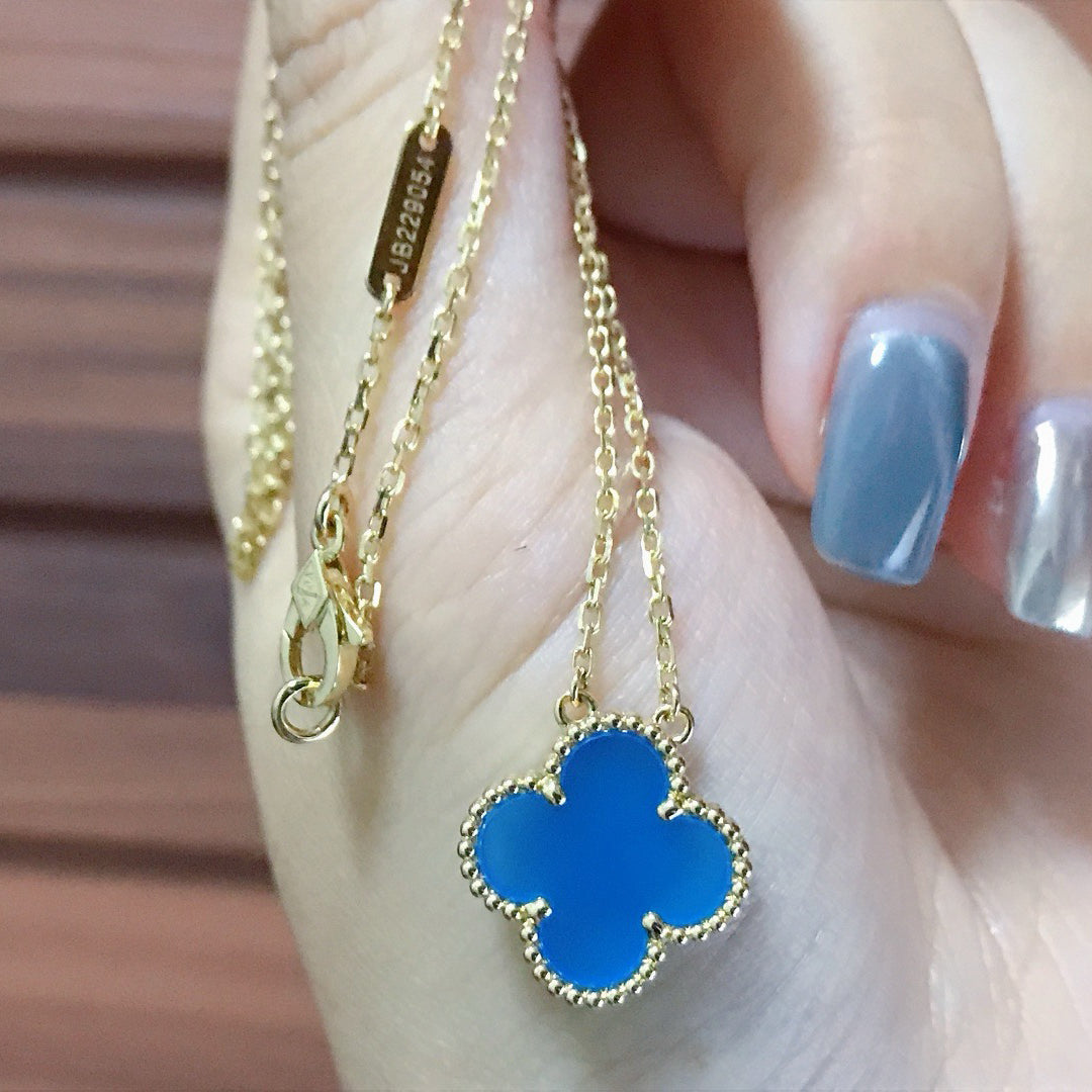 [Pearl Jewelrys]CLOVER 15MM BLUE AGATE NECKLACE