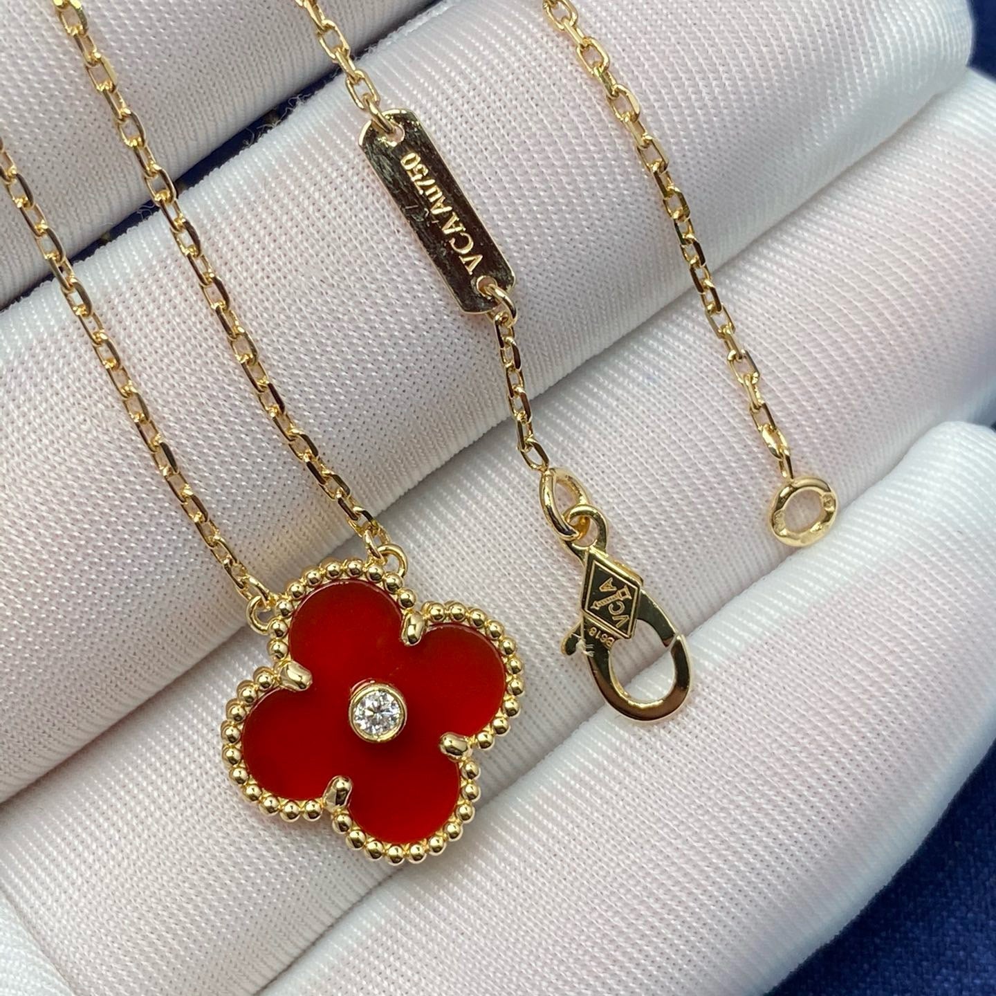 [Pearl Jewelrys]CLOVER 15MM DIAMOND CARNELIAN NECKLACE