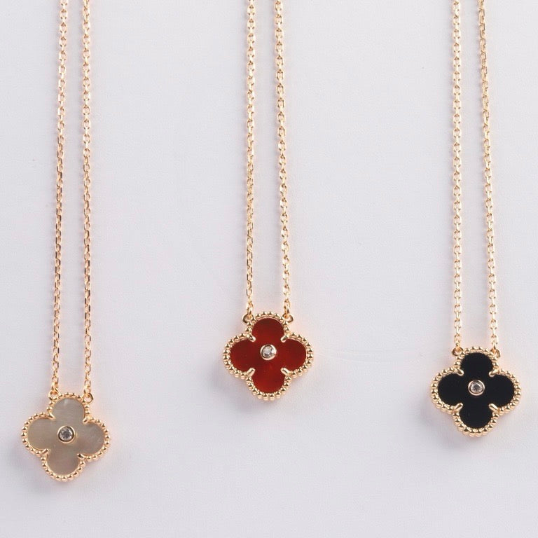 [Pearl Jewelrys]CLOVER 15MM DIAMOND CARNELIAN NECKLACE