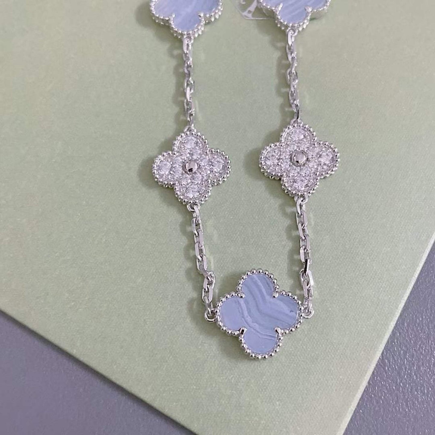 [Pearl Jewelrys]CLOVER  5 MOTIF DIAMOND PURPLE CHALCEDONY BRACELET SILVER