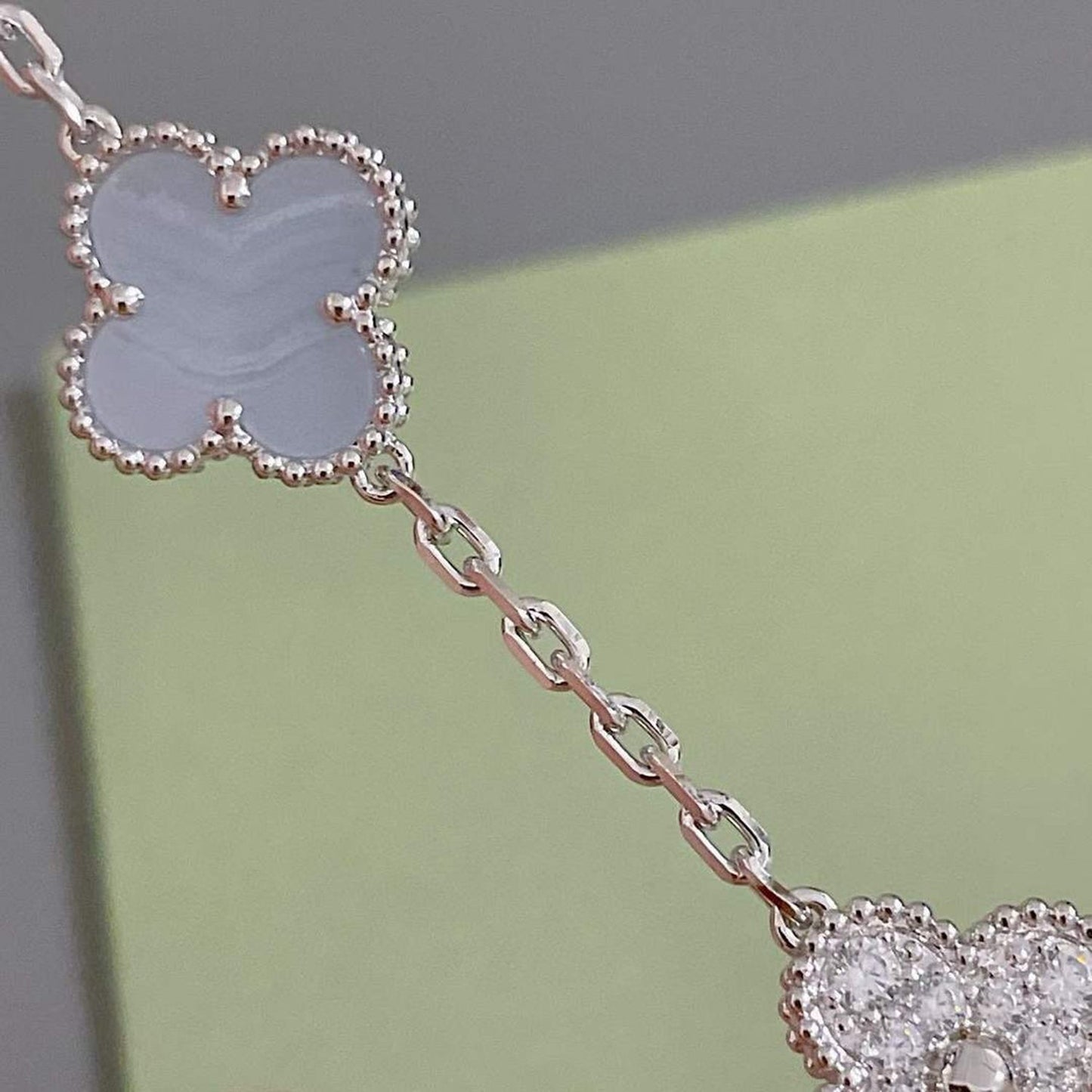 [Pearl Jewelrys]CLOVER  5 MOTIF DIAMOND PURPLE CHALCEDONY BRACELET SILVER