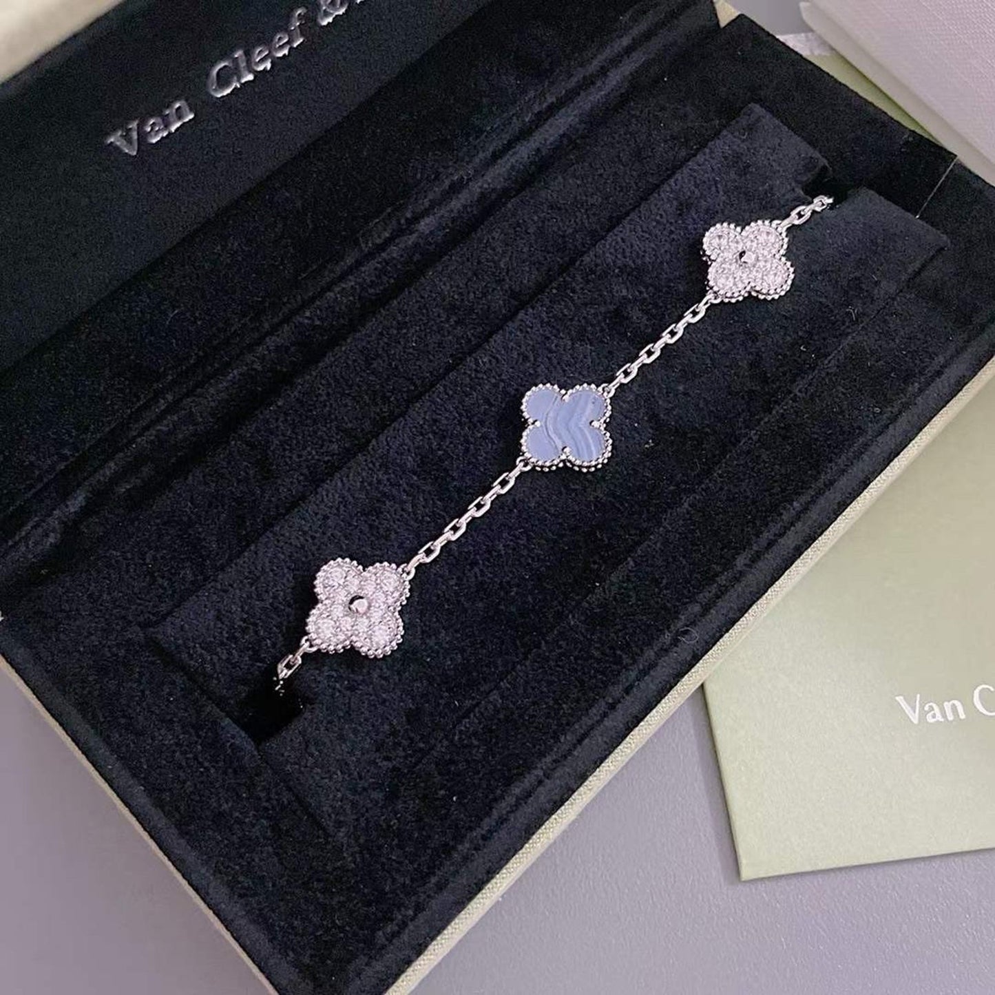 [Pearl Jewelrys]CLOVER  5 MOTIF DIAMOND PURPLE CHALCEDONY BRACELET SILVER