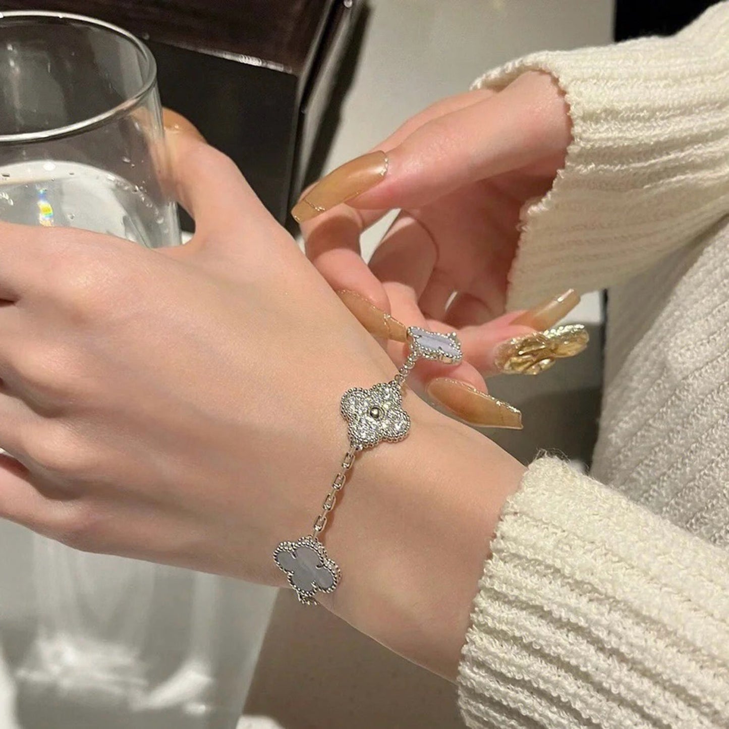 [Pearl Jewelrys]CLOVER  5 MOTIF DIAMOND PURPLE CHALCEDONY BRACELET SILVER