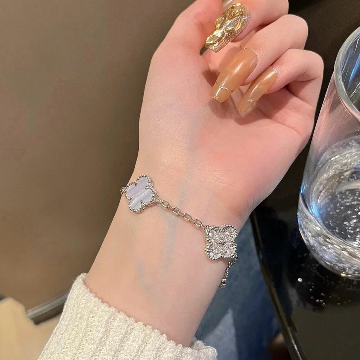 [Pearl Jewelrys]CLOVER  5 MOTIF DIAMOND PURPLE CHALCEDONY BRACELET SILVER