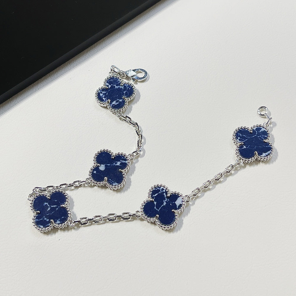 [Pearl Jewelrys]CLOVER 5 MOTIF PIETERSITE SILVER BRACELET