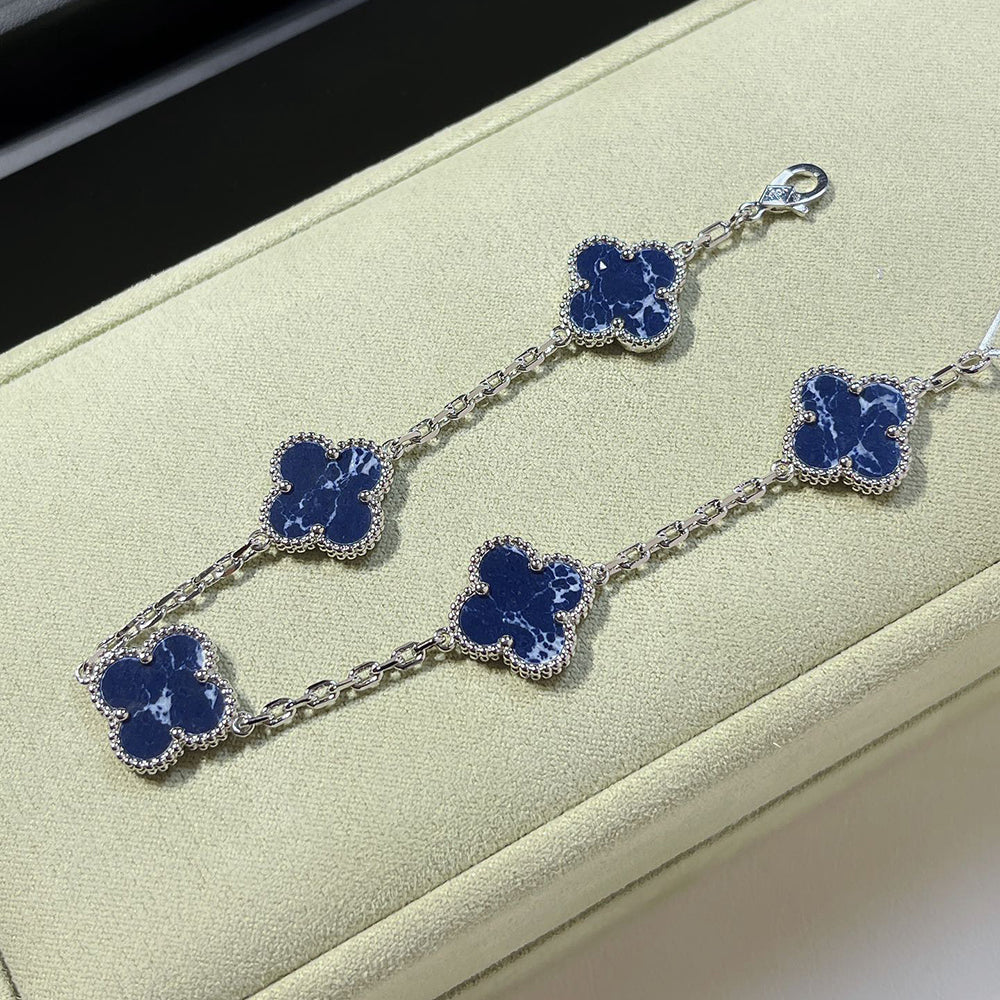 [Pearl Jewelrys]CLOVER 5 MOTIF PIETERSITE SILVER BRACELET