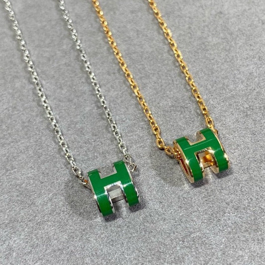 [Pearl Jewelrys]POP H GREEN NECKLACE SILVER AND GOLD