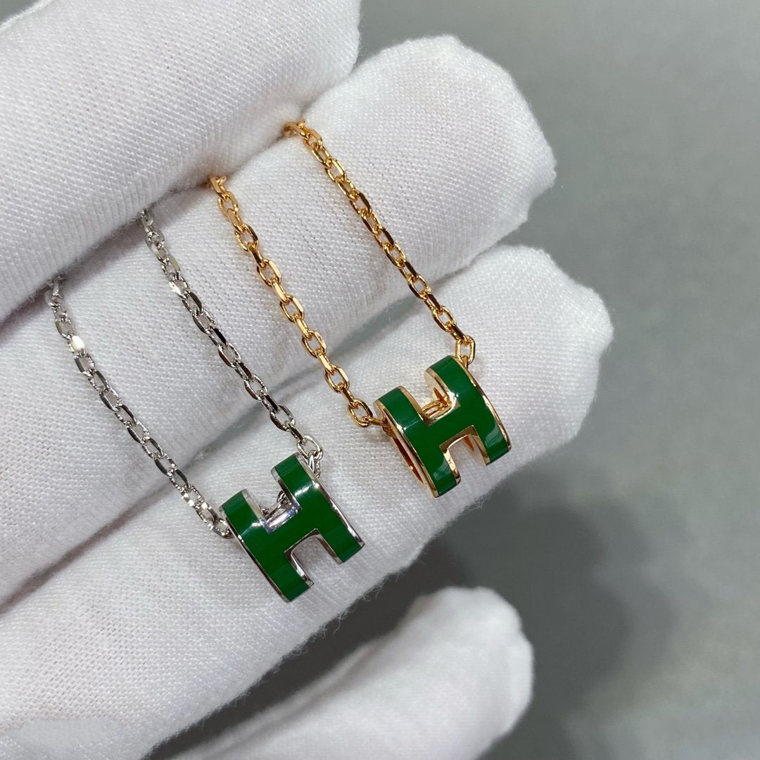 [Pearl Jewelrys]POP H GREEN NECKLACE SILVER AND GOLD