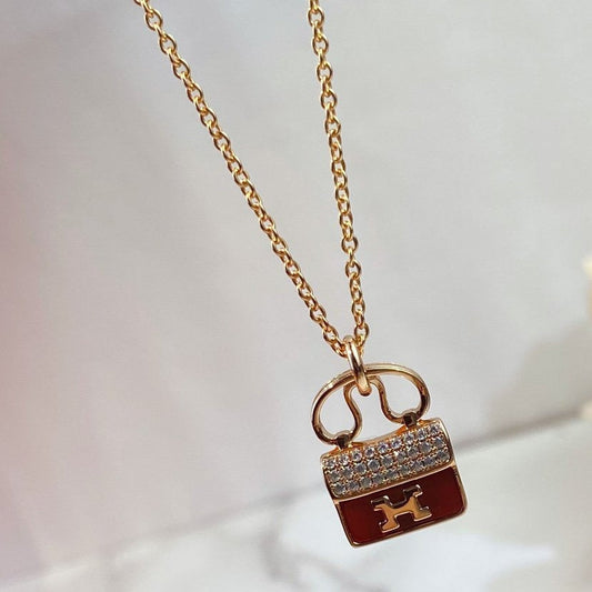 [Pearl Jewelrys]CONSTANCE RED PEDANT PINK GOLD NECKLACE