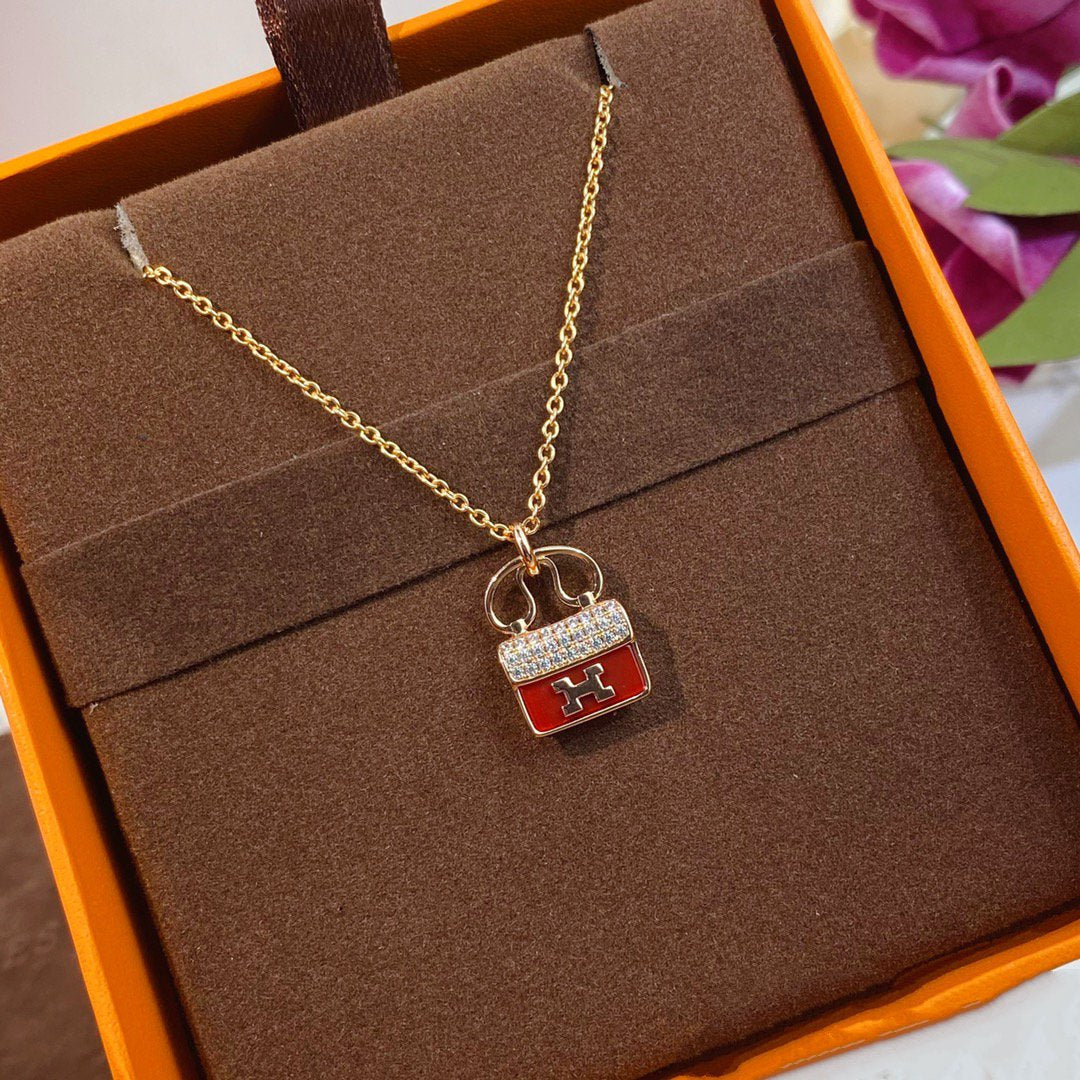 [Pearl Jewelrys]CONSTANCE RED PEDANT PINK GOLD NECKLACE