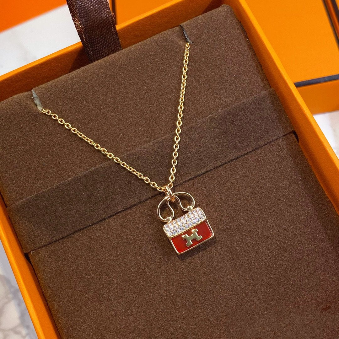 [Pearl Jewelrys]CONSTANCE RED PEDANT PINK GOLD NECKLACE