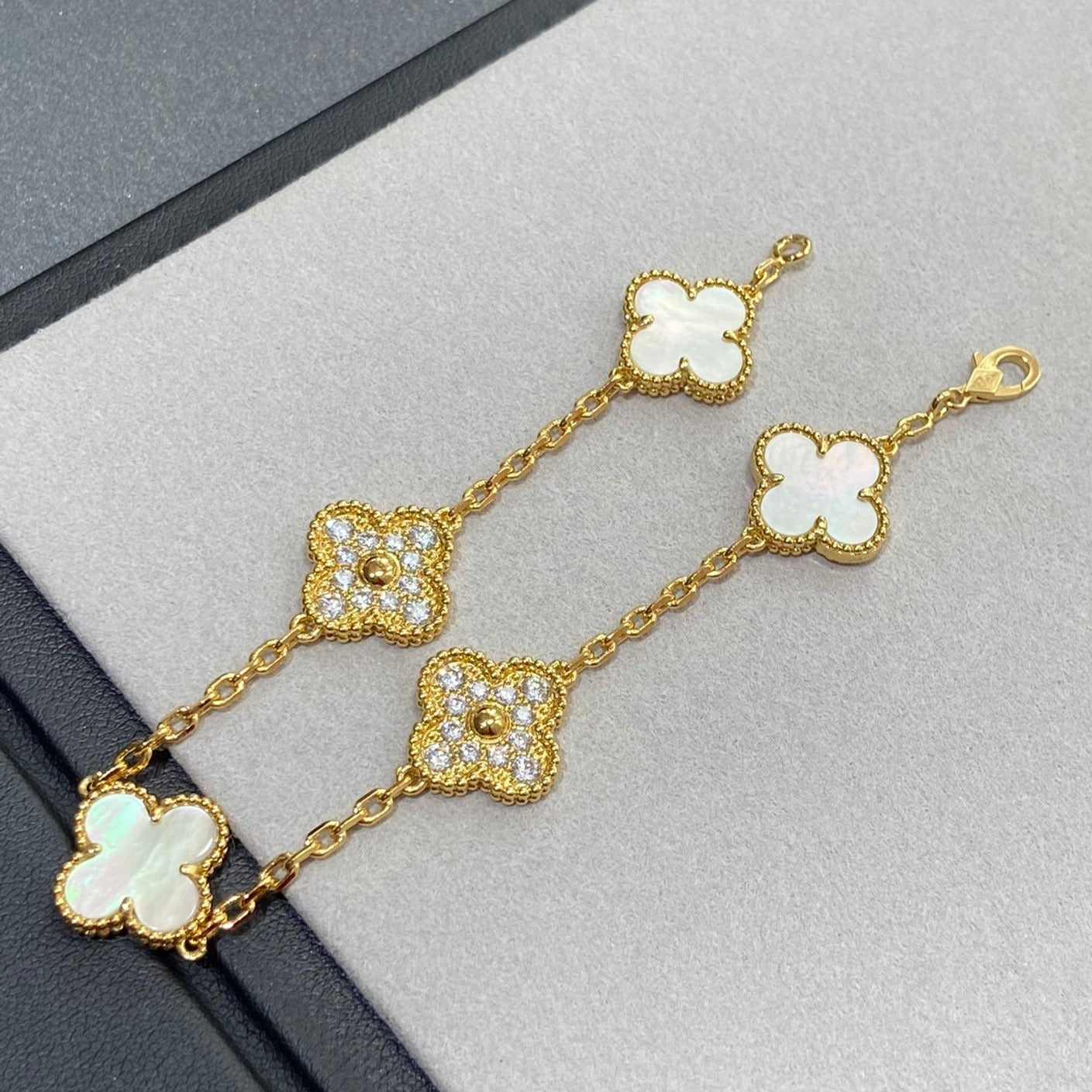 [Pearl Jewelrys]CLOVER BRACELET 5 MOTIF WHITE MOP DIAMOND