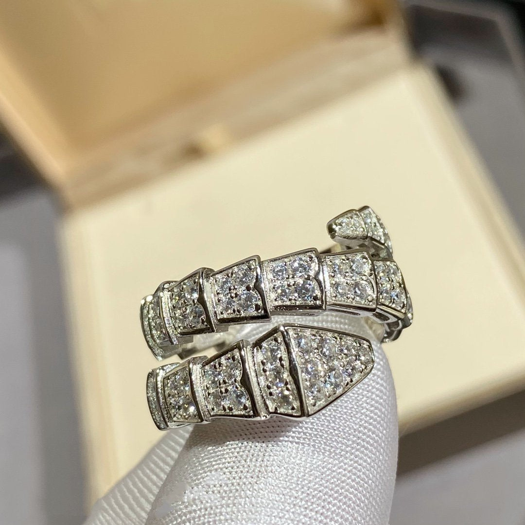 [Pearl Jewelrys]SERPENTI DOUBLE RING SILVER DIAMOND PAVED
