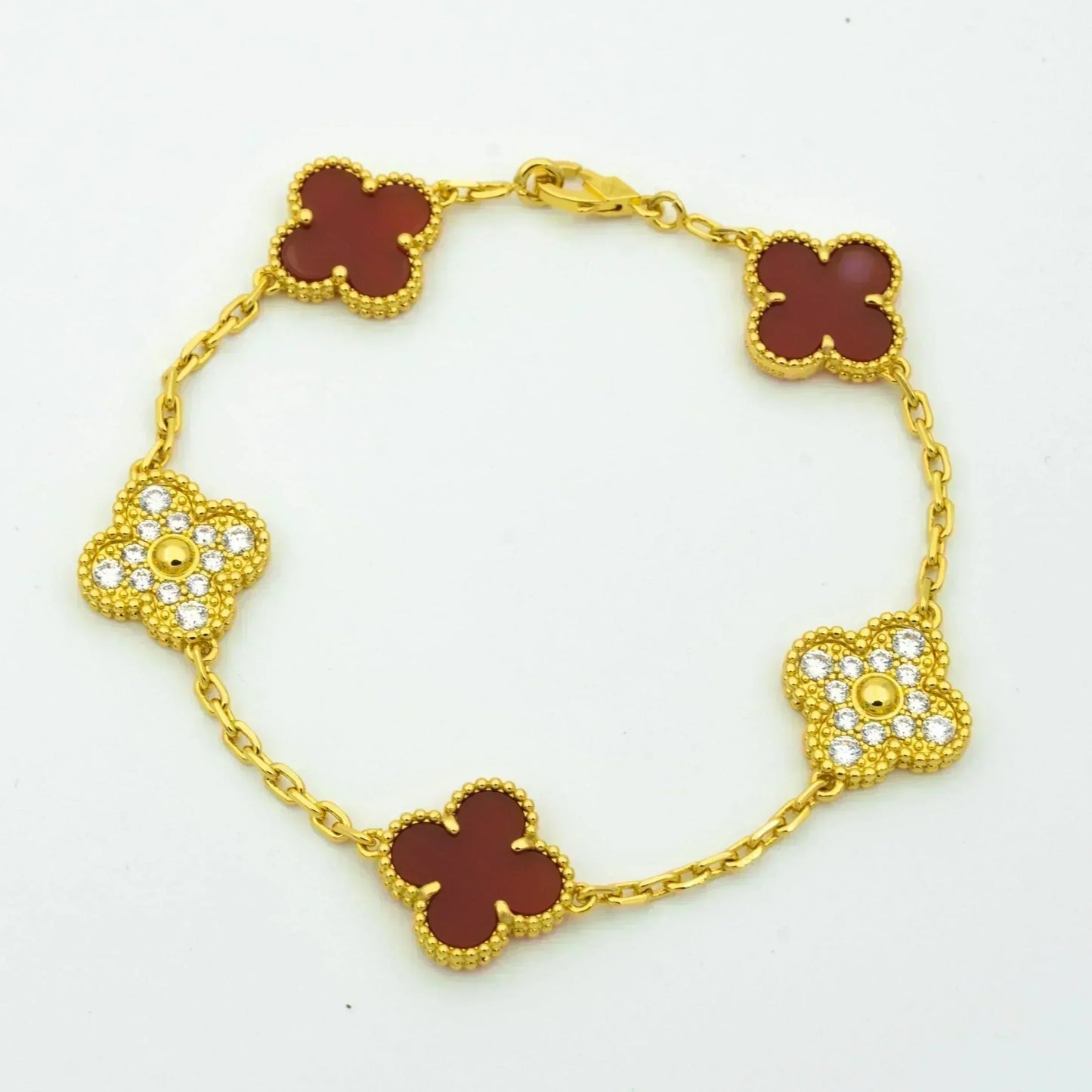 [Pearl Jewelrys]CLOVER 5 MOTIFS CARNELIAN DIAMOND BRACELET