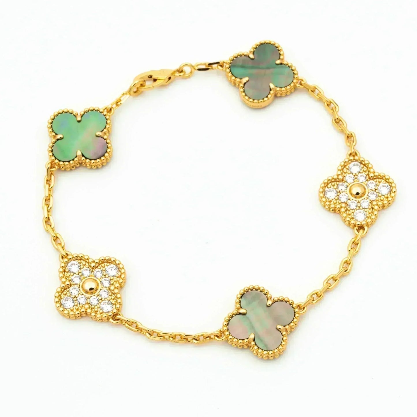 [Pearl Jewelrys]CLOVER 5 MOTIF GRAY MOP DIAMOND BRACELET